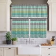 thumbnail image 3 of Kitchen Window Curtains Valance and Tier Set, Teal Green Bohemian Geometric Rod Pocket Tier Curtain Valance Set, Abstract Stripe Southwestern Light Filtering Cafe Curtains for Bedroom Living Room, 3 of 9