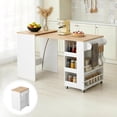 thumbnail image 1 of MELLCOM Extendable Kitchen Island,Mobile with Storage,2 Side Shelves,Suitable as Dining Table,for Dining Room/Open Kitchen/House Bar,21.5x15.7 to 52x21.5 Inch,White, 1 of 5