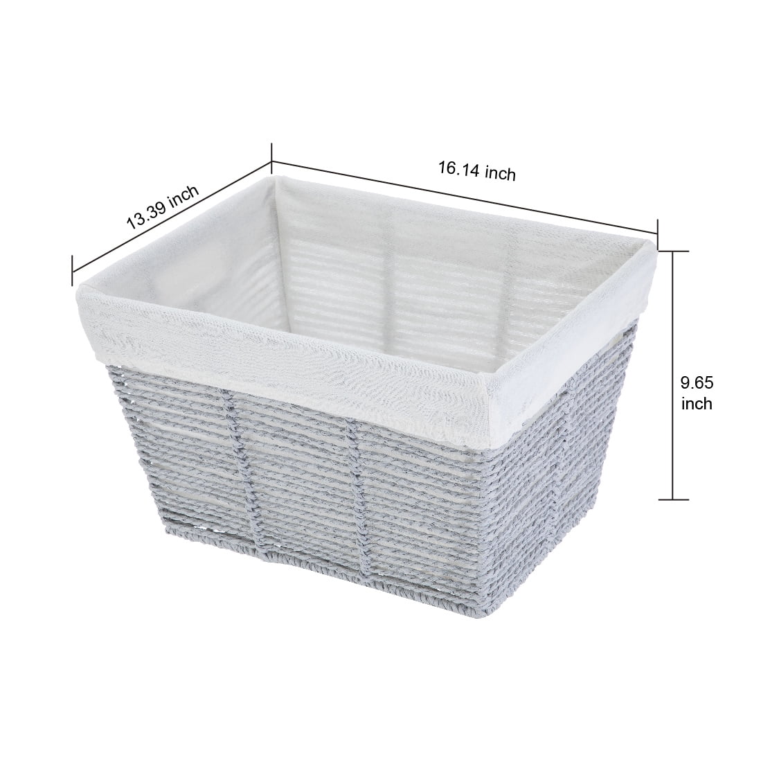 Mainstays Large Gray Twisted Paper Rope Decorative Storage Basket with Removable Liner, 16 in x 9.7 in x 13.4 in