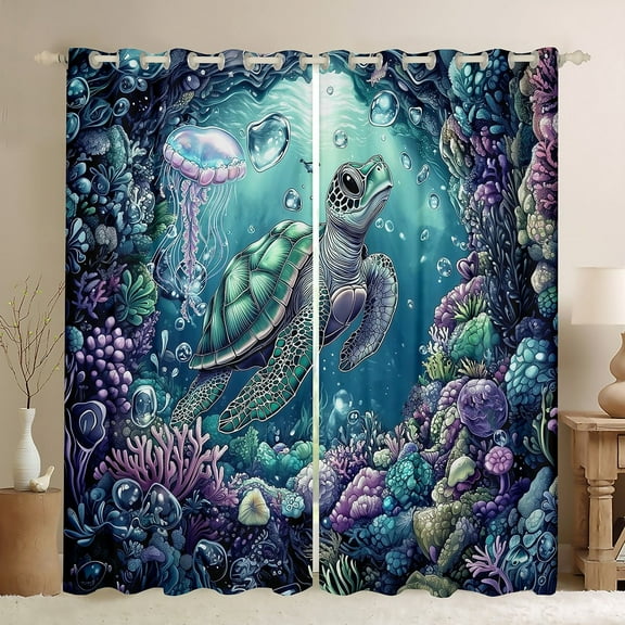 Erosebridal Sea Turtle Curtains for Living Room,Ocean Wildlife 30%-50% Blackout Curtains Set of 2 (38x45),Marine Decoration