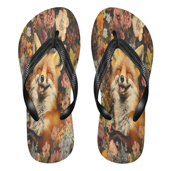 YAZAOOSummer Flip Flops Creatively Fox in Flowers Simple Beach Sandals