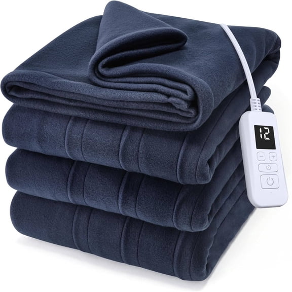 Ultra Fleece Heated Electric Blanket, Twin Size, 84" x 62", 12 Heat Settings, 12-Hour Auto Shut-Off, Indigo