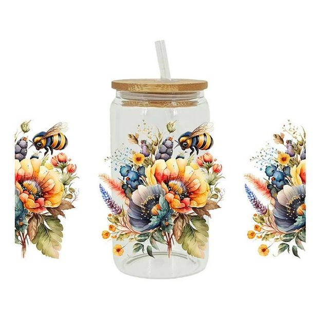 UV DTF Transfer Cup Wrap Transfer Sticker Cartoon printed Coffee-Cup Glass W3L4