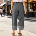 thumbnail image 5 of Miluxas Women's Gingham Trim Wide Leg Pants Elastic High Waist Loose Fit Casual Cropped Pants with Pockets Summer Work Casual Trousers Gray, 5 of 7