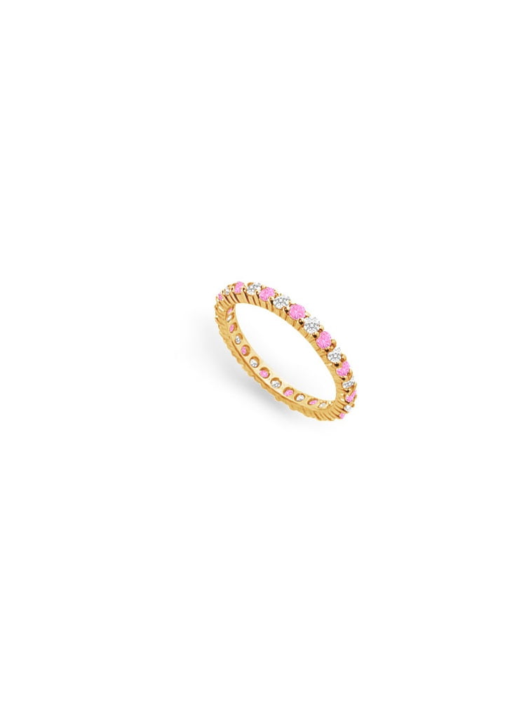 Pink Sapphire and Diamond Eternity Band 14K Yellow Gold 1.00 CT TGW by Love Bright