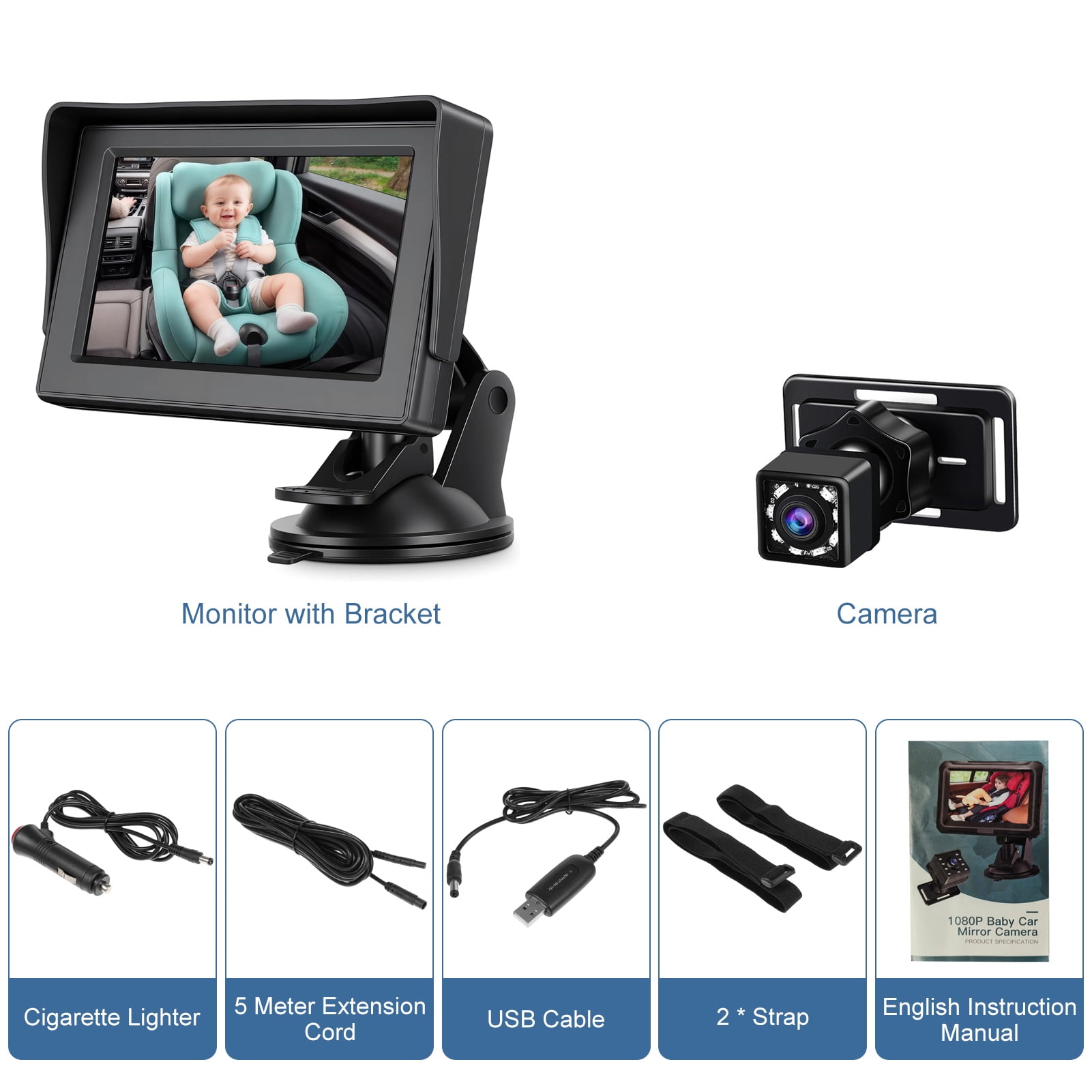 Car Cleaning Baby Car Camera,4.3 Inch IPS Screen 150 Wide Viewing Angle 360 Rotation Rear Facing Seat Mirror with Night Vision,for Infants Kids Toddlers Easy Installation Seat Camera