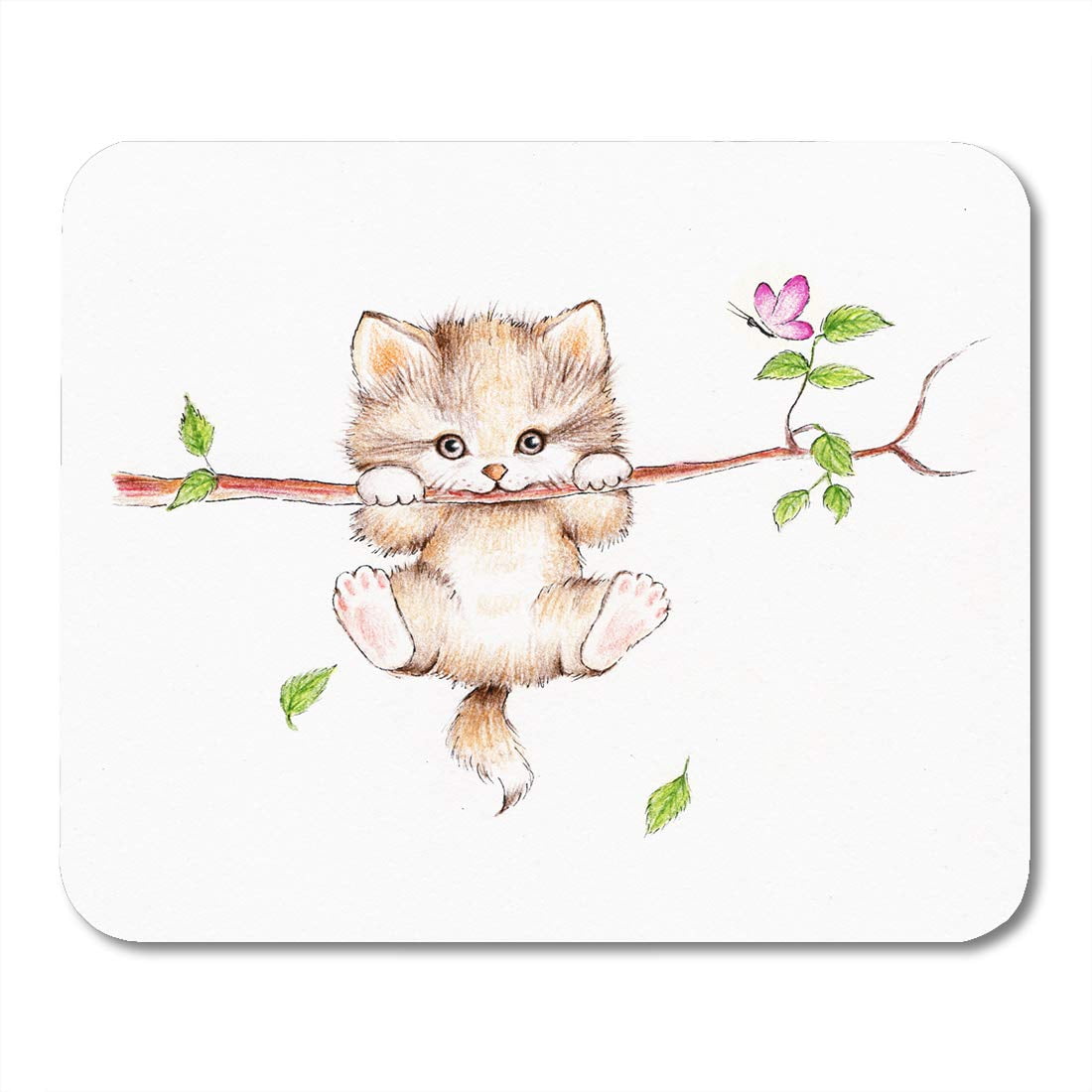 LADDKE Cat Little Kitten Hanging Tree Kitty Color Drawing Cartoon Cute  Mousepad Mouse Pad Mouse Mat 9x10 inch 