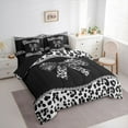 thumbnail image 4 of Homewish Cheetah Leopard Print Bedding Comforter Set 7pcs, Chic Black Grey Ribbon Queen Bedding Sets, Fashion Princess Style Reversible Queen Sheet Sets, Microfiber Bedroom Decor, 4 of 8