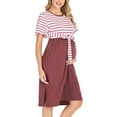 thumbnail image 2 of gakvbuo Maternity Dress For Women Plus Size Summer Baby Shower Pregnancy Dresses For Photoshoot Maternity Clothing Pregnant Women Clothes Round Neck Short-sleeved Striped Maternity Casual Dress, 2 of 9