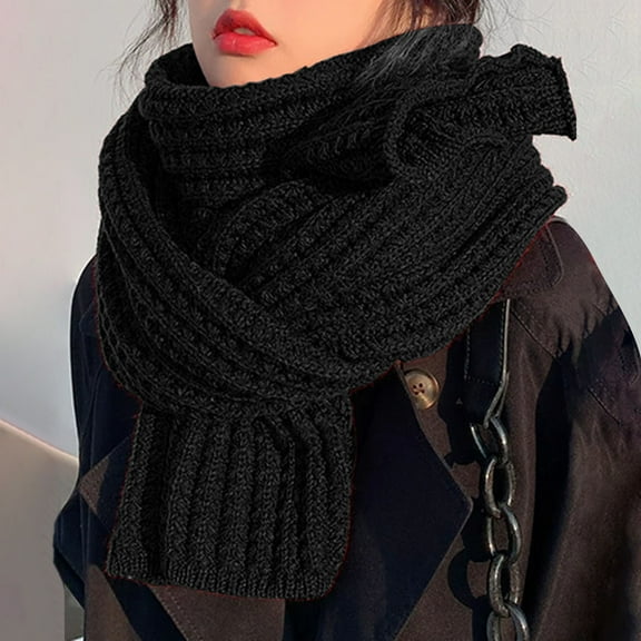 Hot Sale!! Scarf for Women Winter 2025 New Women's Solid Color Knitted Scarf Black One Size
