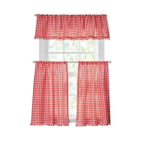 The Pioneer Woman Gingham 3 Piece Tier Set Red, Recycled Polyester BCI Cotton, 60"W x 14"L, Indoor Curtain, Adult