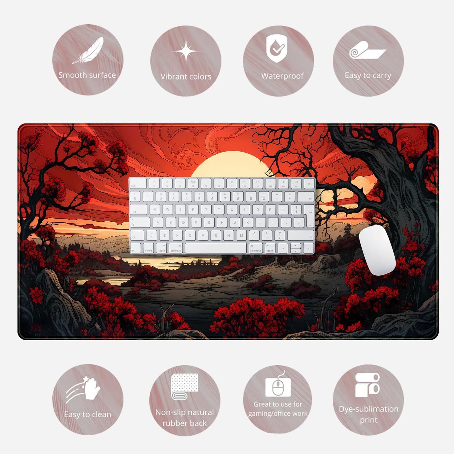 Red and Black Mouse Pad Japanese Mouse Pad XL Black Anime Big Mouse Pads for Desk Large Gaming Large Mouse Pad for Men Desk Pad with Stitched Edges Non-Slip Large Computer Mat, 31.5x15.7 in.