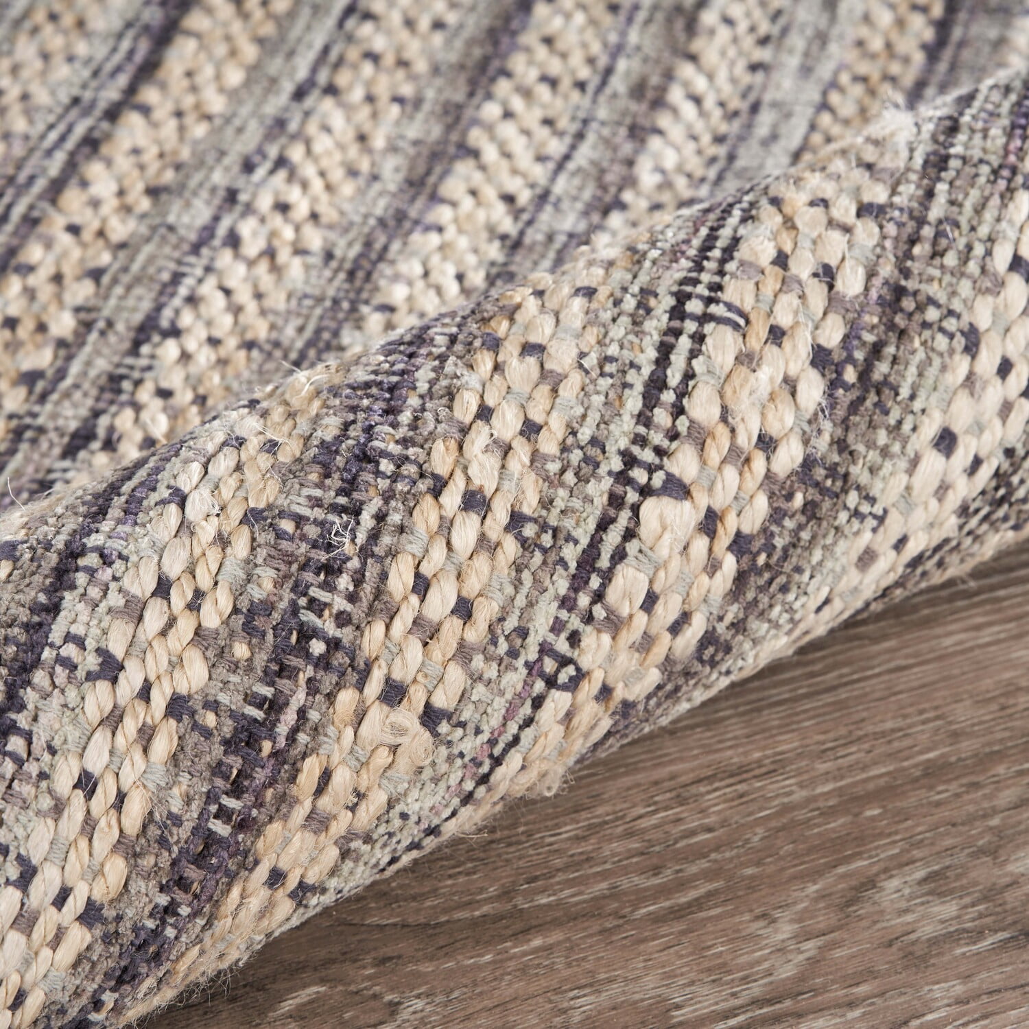 LR Home Blessy Drea Bleach & Brown Transitional Striped Jute Blend Area Rug, 9' x 12'