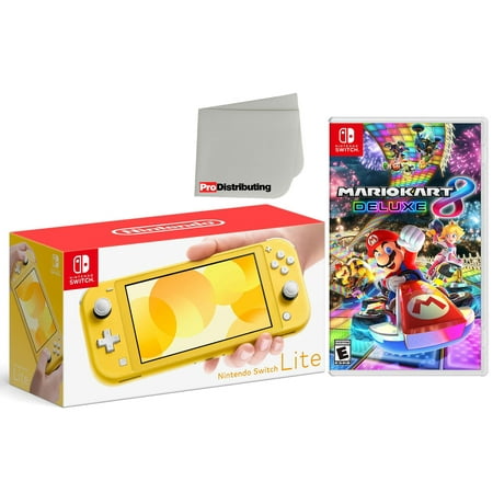 Nintendo Switch Lite 32GB Handheld Video Game Console in Yellow with Mario Kart 8 Deluxe Game Bundle
