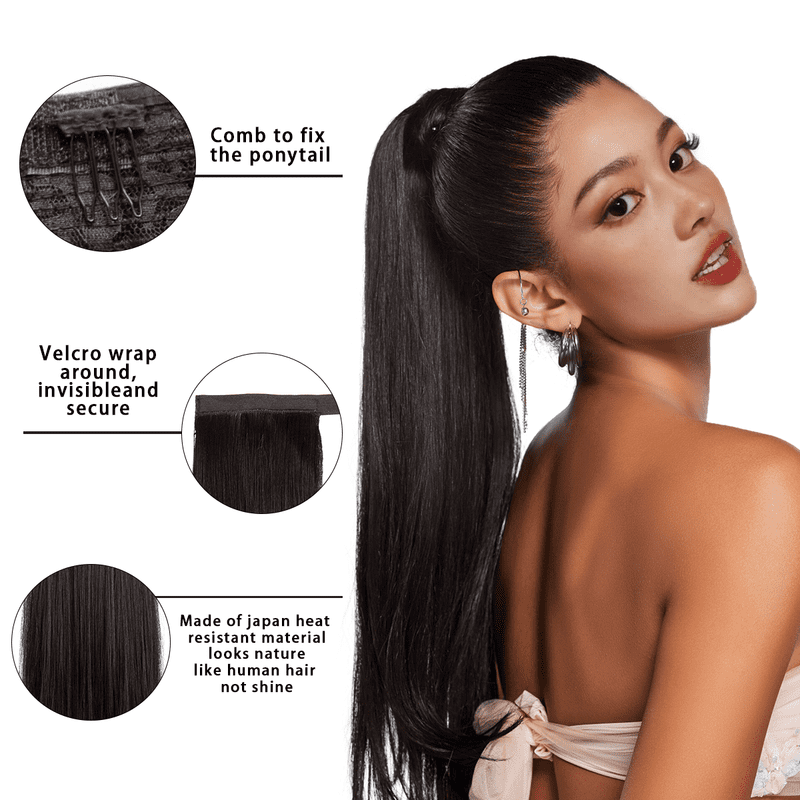 Premium Synthetic Straight Daily Ponytail Hair Extension Clip in Hairpiece  Smooth Overhead Pony Tail Wrap Around Pigtail P001