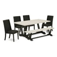 thumbnail image 2 of East West Furniture 6-Piece Kitchen Dining Table Set-Black Linen Fabric Seat and High Stylish Chair Back Upholstered Dining chairs, A Rectangular Bench and Rectangular Top Kitchen Table with Solid..., 2 of 6