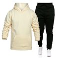 thumbnail image 3 of Baqcunre Hoodies For Men Men'S Fashion Casual Fleece With Color Two Piece Hooded Pocket Lace Pullover Sweater Pants Set Track Suits For Men Set Tops For Men Khaki S, 3 of 3