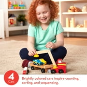 Melissa & Doug Magnetic Car Loader Wooden Toy Set With 4 Cars and 1 Semi-Trailer Truck