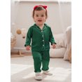 thumbnail image 6 of Spewahor Kids Girl Satin Pajama Set Ruffle Trim Long Sleeve Button-up Tops and Elastic Waist Pants 2 Piece Sleepwear Outfit, 6 of 9
