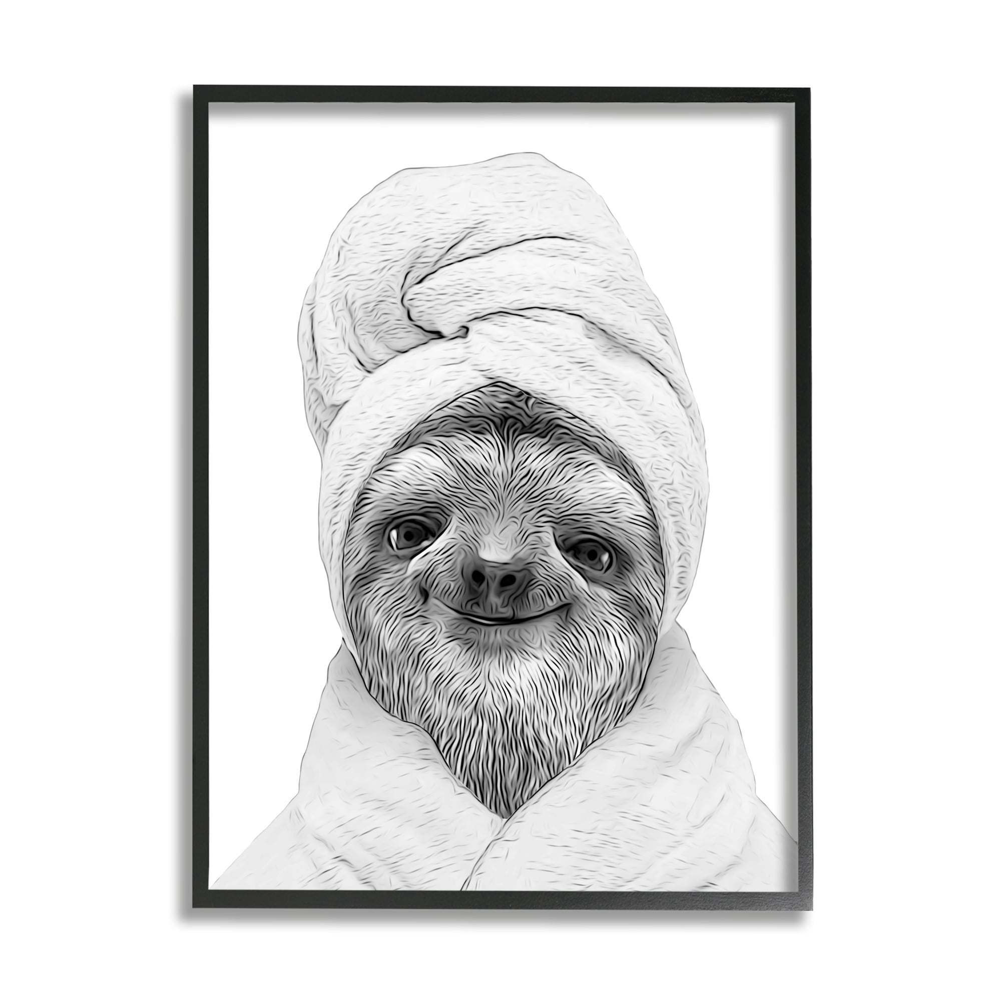 Stupell Industries Sloth In Bathrobe Animal Portrait Animals & Insects Painting White Framed Art Print Wall Art