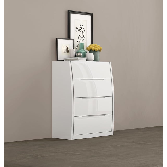 K-Living Phoebe 4-Drawer Solid Wood Chest in White Lacquer Finish