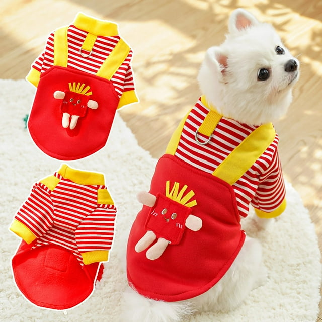 Riforla Vêtements pour Chien Garçon Fille Manteau d'Hiver Chaud pour Chien Frites Rouges Rayé Manteau pour Chien Chandail pour Chien Manteau pour Temps Froid Vêtements d'Hiver pour Chien Vêtements pour Animaux