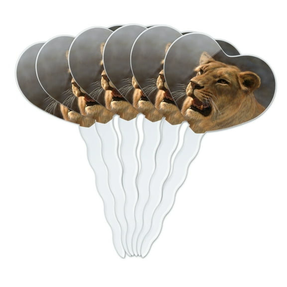 Lioness Female Lion Heart Love Cupcake Picks Toppers Decoration Set of 6