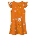 thumbnail image 4 of LUOGENLI Girls Halloween Fly‑Sleeve Nightgown, Kids Pumpkin Print A‑Line Sleep Home Dress a-Orange 3-4 Years, 4 of 5