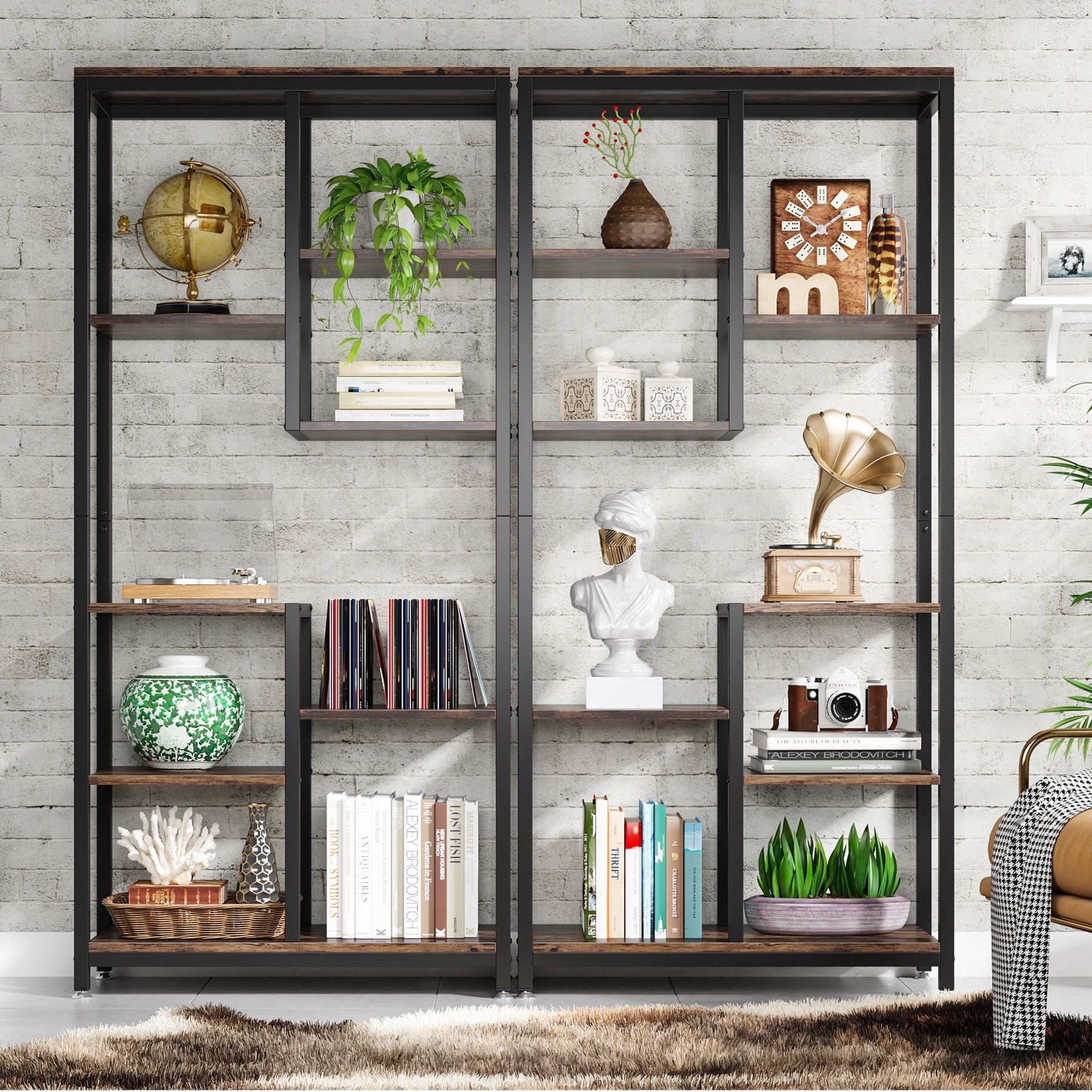 Tribesigns Industrial 8-Tier Bookcase, 69.2" Display Storage Bookshelf with Metal Frame for Living Room, Home Office, Rustic Brown