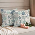 thumbnail image 2 of Blue Teal Coastal Outdoor Waterproof Pillow Covers, Summer Beach Starfish Coral Nautical Rustic Decorative Square Throw Pillowcase Sofa Cushion Sham for Patio/Couch/Chair, 16"x16" 2 Pack, 2 of 8