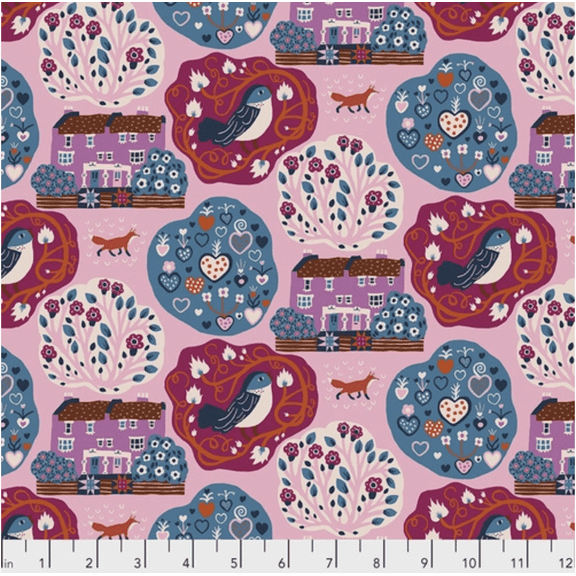 Free Spirit Monika Forsberg Homeward My Block Mini Pink Cotton Fabric By Yd