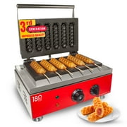 ALDKitchen Hotdog Waffle Maker | Waffle Iron for Corn Dogs | Stainless Steel | 6 Waffles on a Stick | 110V