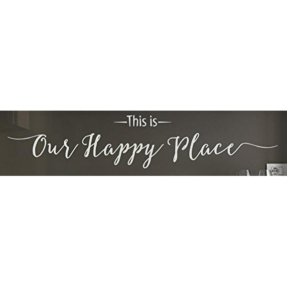 This is Our Happy Place Script Wall Decal Vinyl Lettering, 36 x 7 , Warm Gray