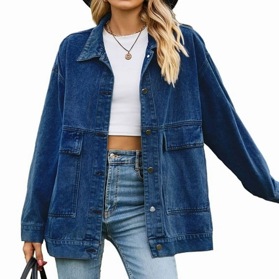 Women'S Button-Down Vintage Ripped Blue Denim Jacket S
