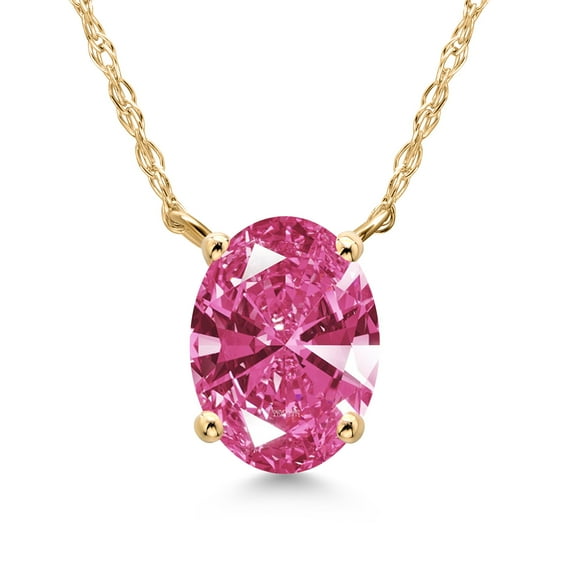 Gem Stone King 14K Yellow Gold Pink Zirconia Pendant Necklace for Women | 1.21 Cttw | Gemstone Birthstone | Oval 8X6MM | With 18 inch Chain