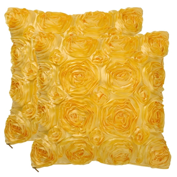 AUQ 3D Satin Rose Throw Pillowcases 16"x16" Decorative Throw Pillow Covers Set of 2, Gold Tone