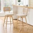 thumbnail image 6 of ONEVOG 26.2" Swivel Counter Stools Set of 2, Linen Upholstered with Breathable Cane Back, Farmhouse Counter Height Chairs for Kitchen Island,Beige, 6 of 9