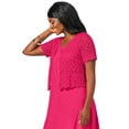 thumbnail image 3 of Jessica London Women's Plus Size V-Neck Short Sleeve Open Front Button Up Crochet Shrug, 3 of 5
