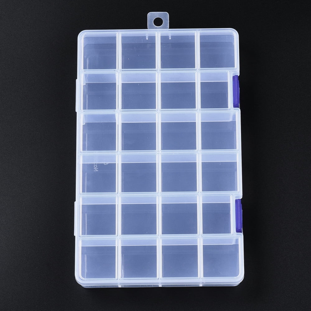 Rectangle Polypropylene(PP) Bead Storage Containers 24 Compartment Organizer Boxes with Hinged Lid for Jewelry Small Accessories Clear