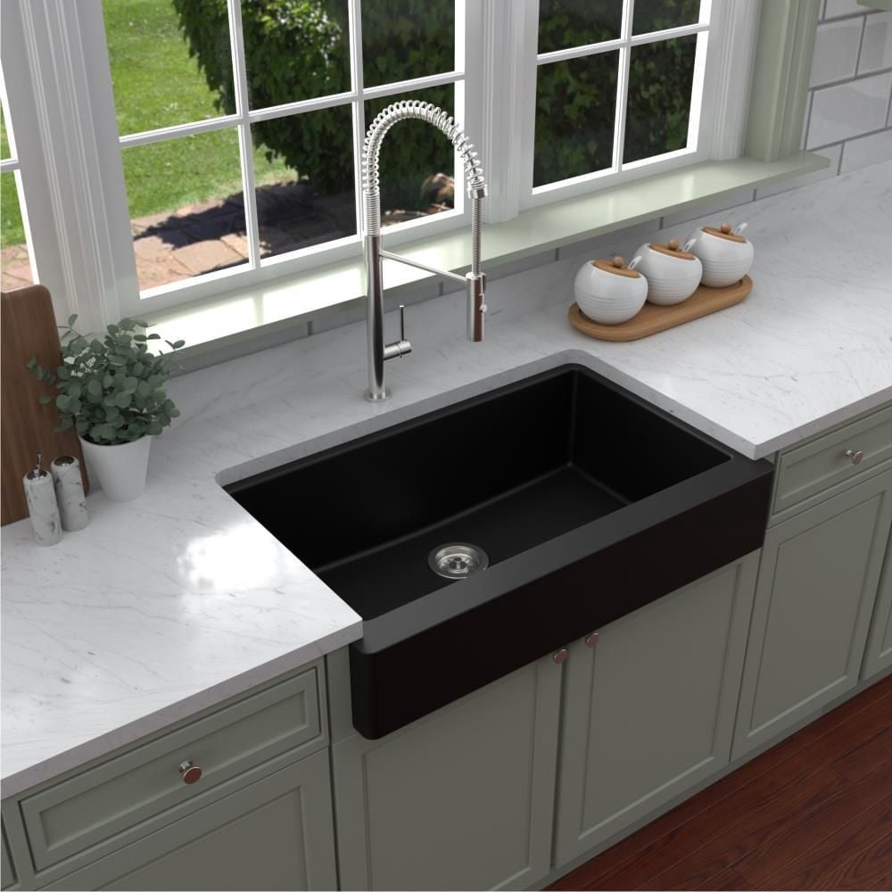 American Imaginations 30-in. W Black Granite Composite Kitchen Sink With 1 Bowl