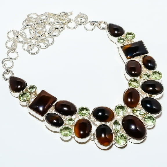 Sard Onyx - India & Green Amethyst 925 Silver Plated Necklace 17.99" TN524-700, Valentine's Day Gift, Birthday Gift, Beautiful Jewelry For Woman