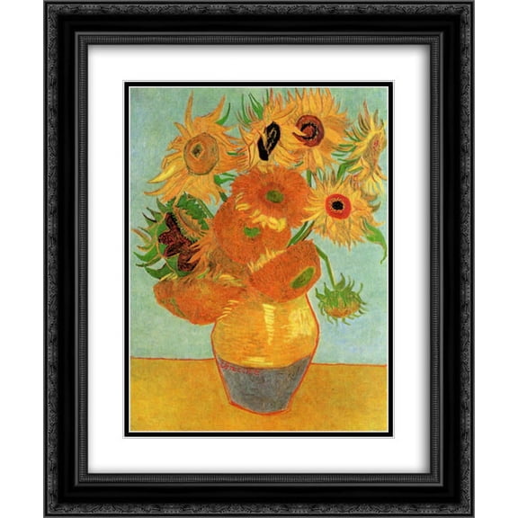 Vincent van Gogh 2x Matted 20x24 Black Ornate Framed Art Print 'Still Life Vase with Twelve Sunflowers'