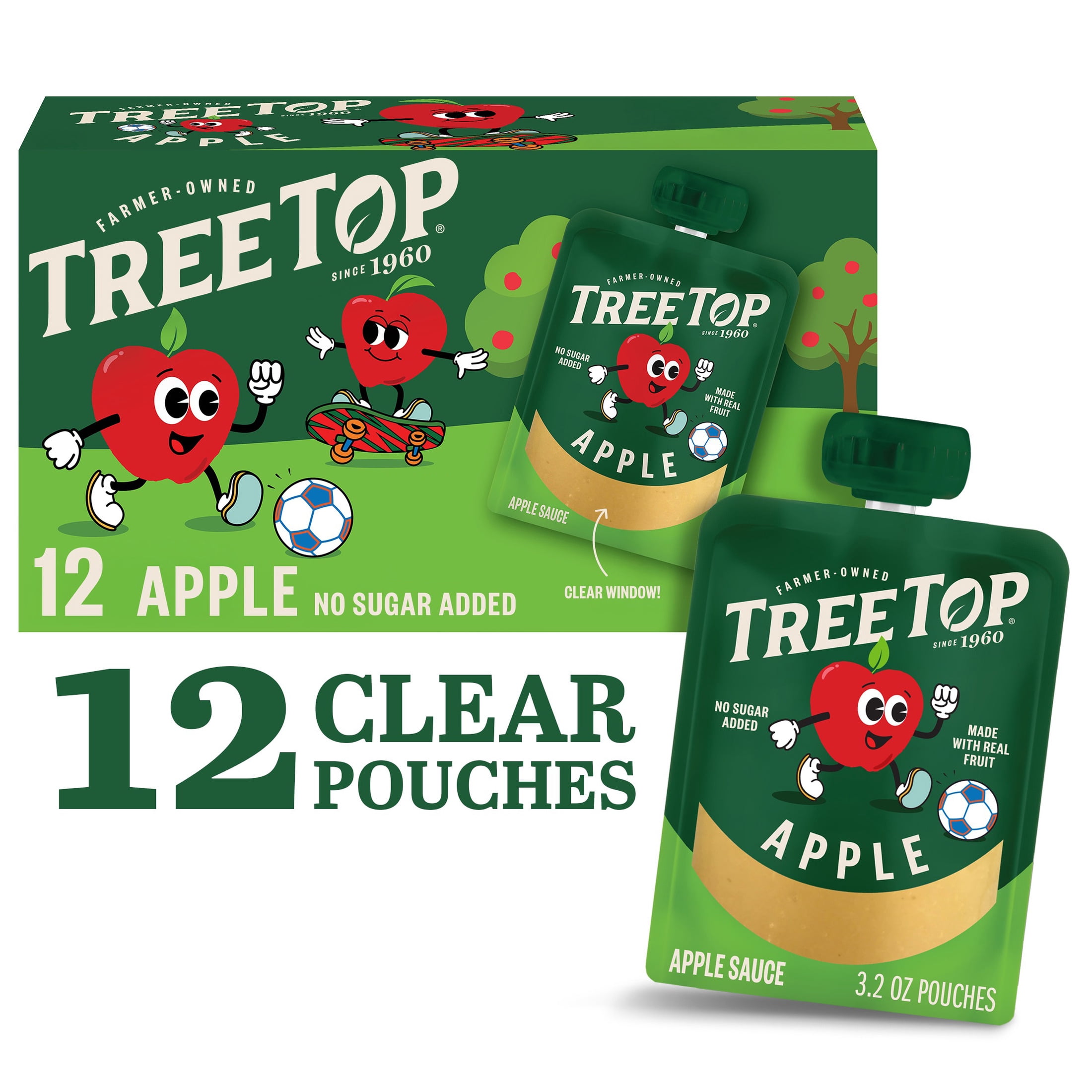 (4 pack) Tree Top Apple Sauce Pouches, No Sugar Added, 3.2 Oz, 12 Count