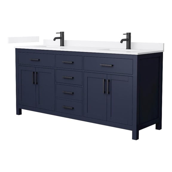 Beckett 72" Dark Blue Double Vanity & White Quartz Top (1-Hole) & Black Trim