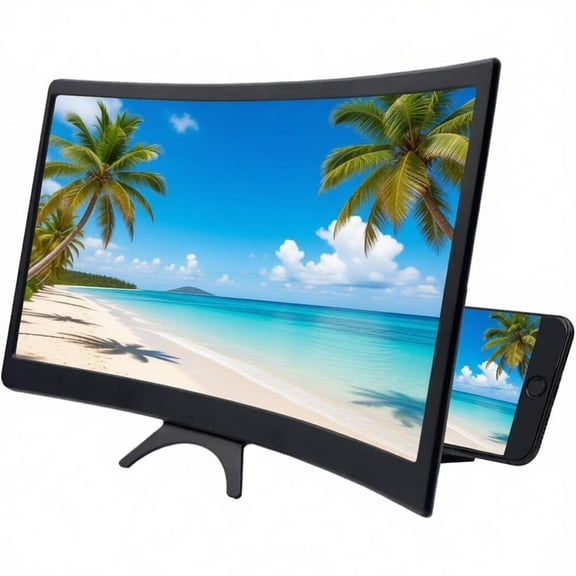 LQQBOX 12 Inches Phone Screen Magnifier, 3D HD Movie Screen Magnifying with Curved Surface Design Movies Videos Amplifier Foldable Phone Stand Screen Amplifier for All Smartphone - Black