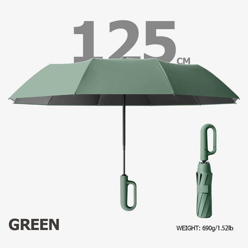 Large green ring buckle umbrella with wide rain and sun canopy