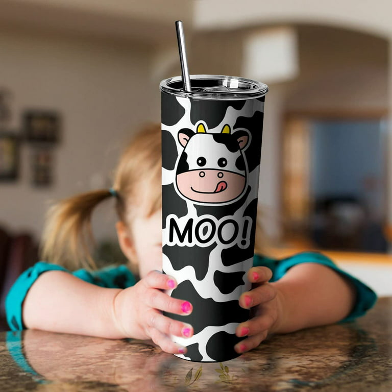 Cow Tumbler Cup with Lid and Metal Straw 20 oz Reusable Vacuum Insulated Cow Print Cup Travel Cow Print Tumbler Mugs Double Wall Cow Mugs Cups Cow