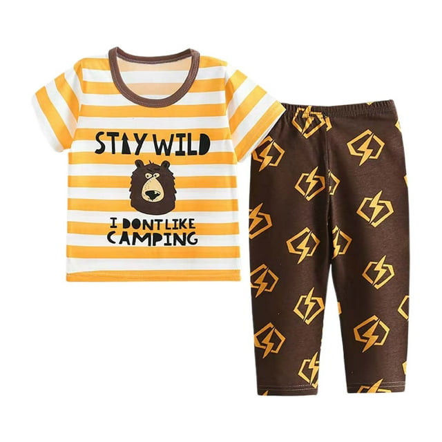 Toimothcn Ensemble de Vêtements pour Bébé Filles Manches Courtes Imprimé Dinosaure Pyjama Pantalon 2 Pcs Ensemble de Vêtements de Maison Doux 10-11 Ans