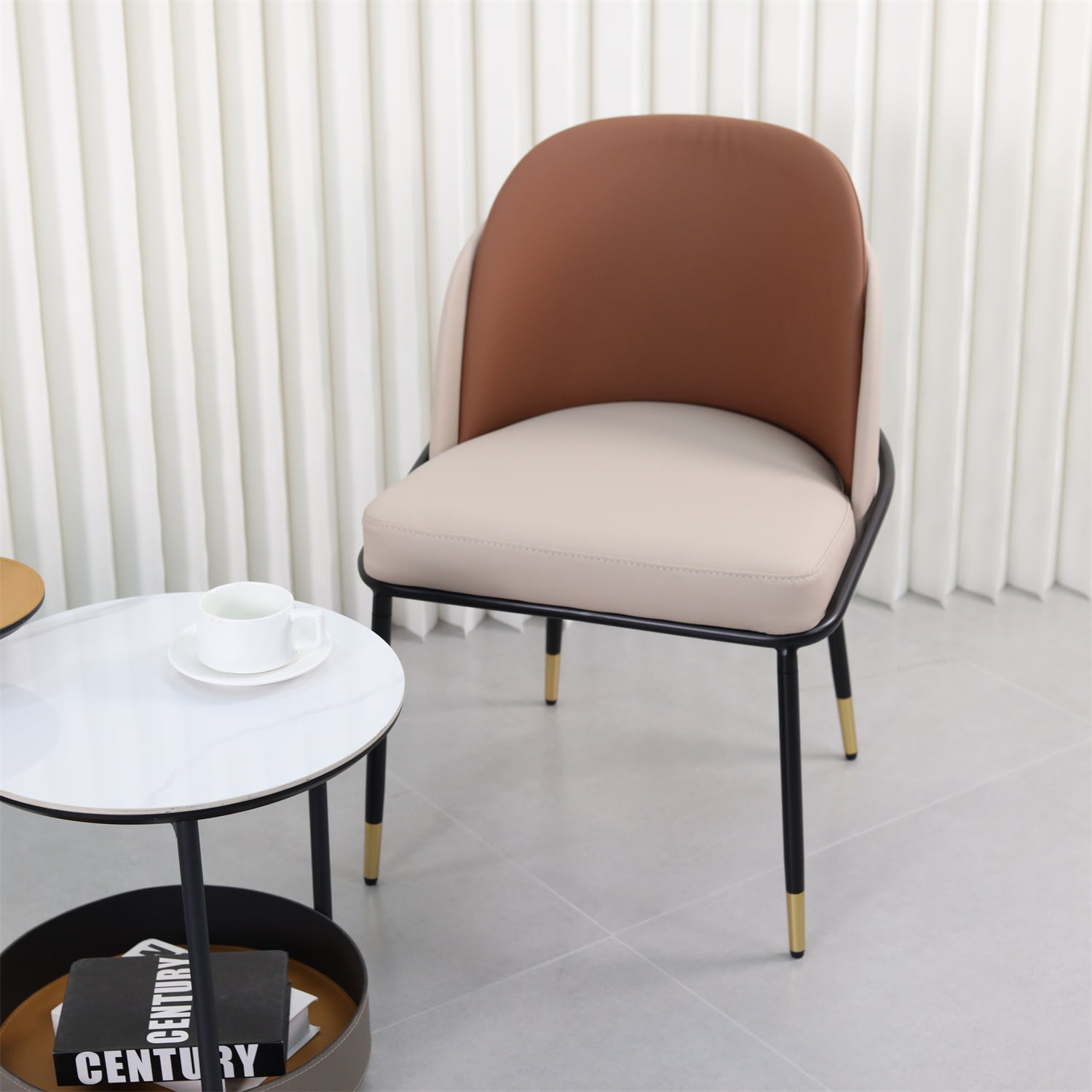 Wisfor Set of 2 Wider Dining Chairs Soft Sponge Filling PU Leathered Kitchen Chairs, Colour Reddish Brown & Beige