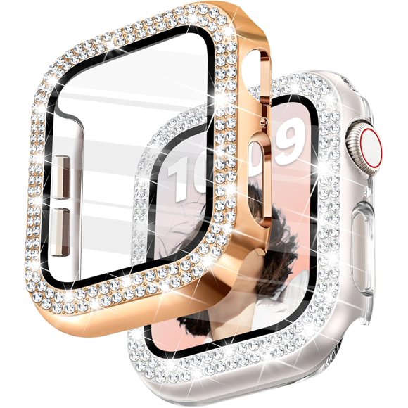 Yanonmyfd Funda para reloj brillante con protector de visualización HD para mujer compatible con Apple Watch de 49 mm de diámetro, protector de cara para iWatch Series Ultra 3/2/1, color dorado